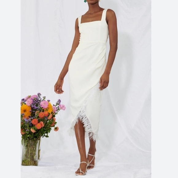 Saylor White Caylin Feather trim midi Dress 13640 - Picture 3 of 15
